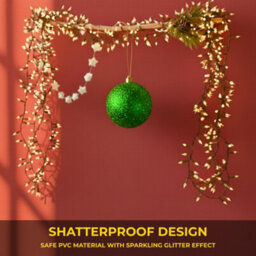Shatchi 20Cm Dark Green Glitter Christmas Bauble - Christmas Tree & Home Décor Ornament - thumbnail 6