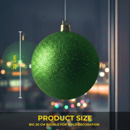 Shatchi 20Cm Dark Green Glitter Christmas Bauble - Christmas Tree & Home Décor Ornament - thumbnail 3