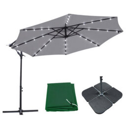 Sundaze 3M Grey Cantilever Banana Parasol Umbrella With Lights, Base Weights And Rain Cover - thumbnail 1