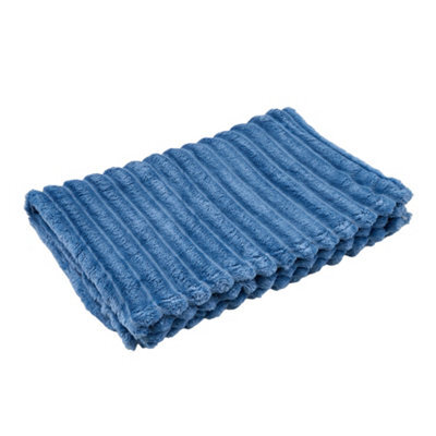 Thehotsale Flannel Super Soft Warm Reversible Fluffy Striped Throw Blanket Blue 150Cm W X 100Cm D Livingroom Bedroom Patio - image 1