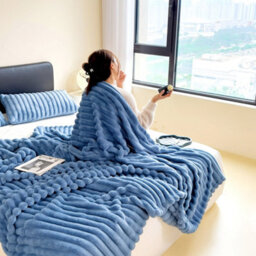 Thehotsale Flannel Super Soft Warm Reversible Fluffy Striped Throw Blanket Blue 150Cm W X 100Cm D Livingroom Bedroom Patio - thumbnail 4