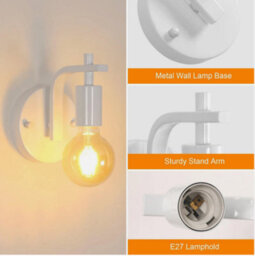 2X Industrial Wall Lamp White Metal Wall Light Vintage E27 Sconces Hallway Room - thumbnail 3