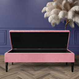 Safar 180Cm Ottoman Storage Bench - Plush Velvet Shoe Bench - Pink Lined Upholstery Storage Footstool - thumbnail 2