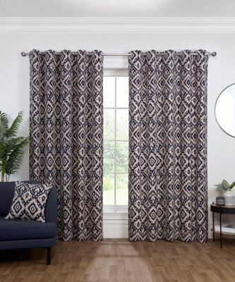 Sundour Marrakech - Fully Lined Floral Curtains - Eyelet - Polycotton (Navy, 46'' X 90'' - 117Cm X 229Cm (Pair)) - image 1