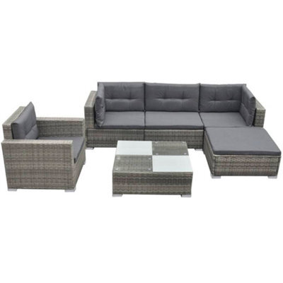 Walplus 6 Piece Garden Lounge Set With Cushions Poly Rattan Grey - image 1