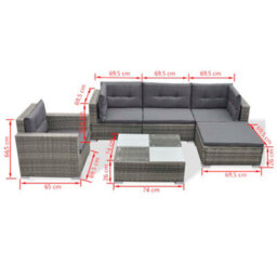 Walplus 6 Piece Garden Lounge Set With Cushions Poly Rattan Grey - thumbnail 8