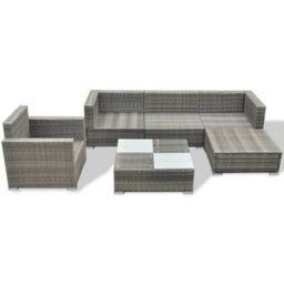 Walplus 6 Piece Garden Lounge Set With Cushions Poly Rattan Grey - thumbnail 4
