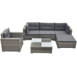 Walplus 6 Piece Garden Lounge Set With Cushions Poly Rattan Grey - thumbnail 1