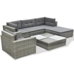 Walplus 6 Piece Garden Lounge Set With Cushions Poly Rattan Grey - thumbnail 3