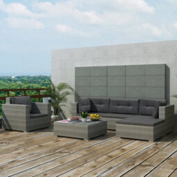 Walplus 6 Piece Garden Lounge Set With Cushions Poly Rattan Grey - thumbnail 2