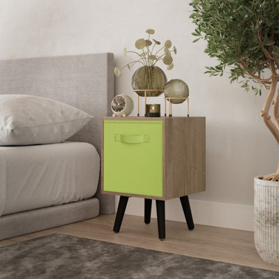 Urbn-Living Urbnliving 50Cm Height Green 1-Drawer Cube Oak Shelving Unit With Scandinavian Black Legs - image 1