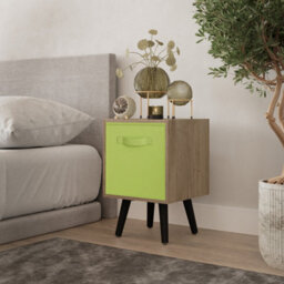 Urbn-Living Urbnliving 50Cm Height Green 1-Drawer Cube Oak Shelving Unit With Scandinavian Black Legs - thumbnail 1