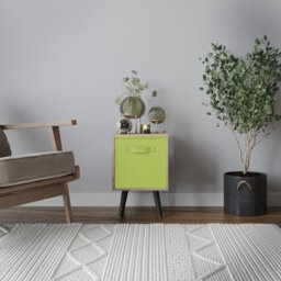Urbn-Living Urbnliving 50Cm Height Green 1-Drawer Cube Oak Shelving Unit With Scandinavian Black Legs - thumbnail 2