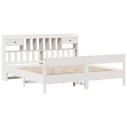 Berkfield Bookcase Bed Without Mattress White 180X200Cm Super King Solid Wood Pine - thumbnail 3