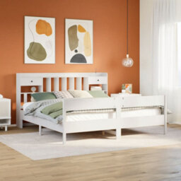 Berkfield Bookcase Bed Without Mattress White 180X200Cm Super King Solid Wood Pine - thumbnail 1