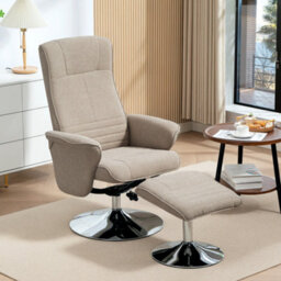 Homcom Upholstered Swivel Recliner Armchair With Ottoman, Beige - thumbnail 1