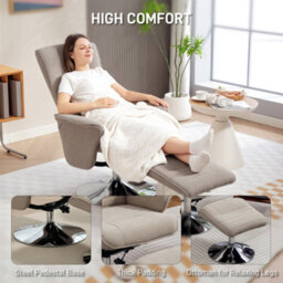 Homcom Upholstered Swivel Recliner Armchair With Ottoman, Beige - thumbnail 6
