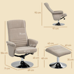 Homcom Upholstered Swivel Recliner Armchair With Ottoman, Beige - thumbnail 3