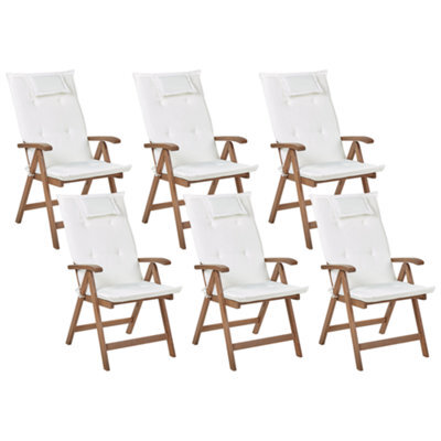 Beliani Set Of 6 Garden Chairs With Cushions Amantea Acacia Wood Off-White - image 1