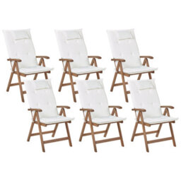Beliani Set Of 6 Garden Chairs With Cushions Amantea Acacia Wood Off-White