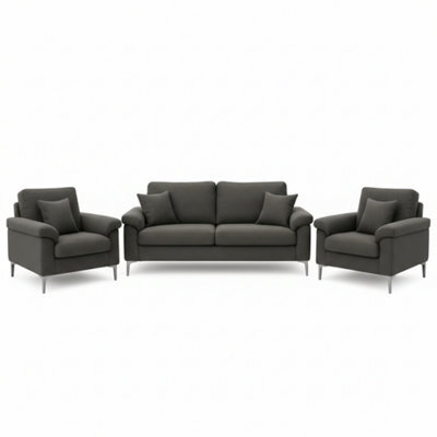 Kosy Koala Grey Fabric Sofa Set Two Seater Sofa And Two Single Armchairs Modern Furniture - image 1