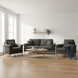 Kosy Koala Grey Fabric Sofa Set Two Seater Sofa And Two Single Armchairs Modern Furniture - thumbnail 2