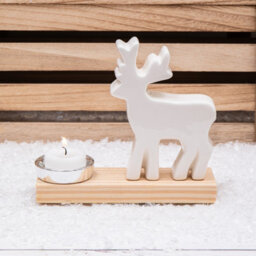 Annibells White Ceramic Wood Santa Reindeer Christmas Tree Candle Holder (11087) - Reindeer