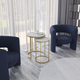Urbn-Living Urbnliving 60Cm Height White Marble Wood Top With Gold Legs Round Nesting Stackable Sofa Side Bedside End Table Set Of 2