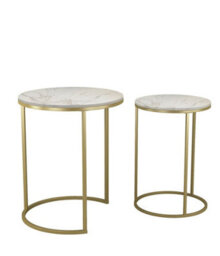 Urbn-Living Urbnliving 60Cm Height White Marble Wood Top With Gold Legs Round Nesting Stackable Sofa Side Bedside End Table Set Of 2 - thumbnail 4