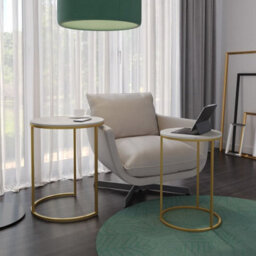 Urbn-Living Urbnliving 60Cm Height White Marble Wood Top With Gold Legs Round Nesting Stackable Sofa Side Bedside End Table Set Of 2 - thumbnail 2