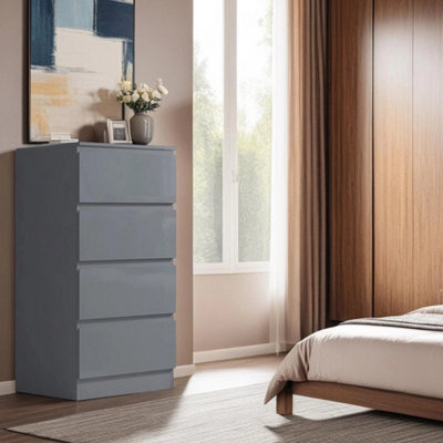 High Gloss Grey 4 Drawer Chest Bedroom Bedside Storage Unit - image 1
