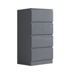 High Gloss Grey 4 Drawer Chest Bedroom Bedside Storage Unit - thumbnail 3