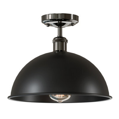 Industrial-Semi Flush Mount Ceiling Light Metal 30Cm Dome Lampshade Mini Pendant Lighting  For Living Room - image 1