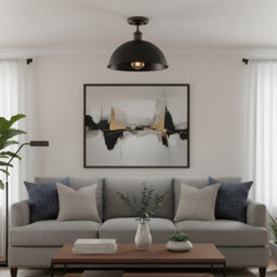 Industrial-Semi Flush Mount Ceiling Light Metal 30Cm Dome Lampshade Mini Pendant Lighting  For Living Room - thumbnail 4