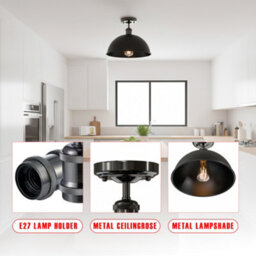 Industrial-Semi Flush Mount Ceiling Light Metal 30Cm Dome Lampshade Mini Pendant Lighting  For Living Room - thumbnail 6