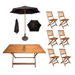 Samuel Alexander Outdoor 6 Person Folding Rectangular Wooden Garden Patio Dining Table Chairs Parasol And Base Set - thumbnail 9