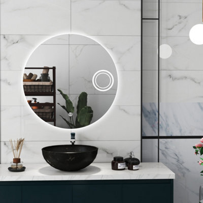D Pro T Bathrooms 500mm Round Led Bathroom Mirror With Magnifier & Demister Touch Control, Cool White Light - image 1