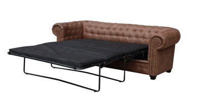 Astor Chesterfield Style Sofa Bed 2 Seater Brown Faux Leather - image 1