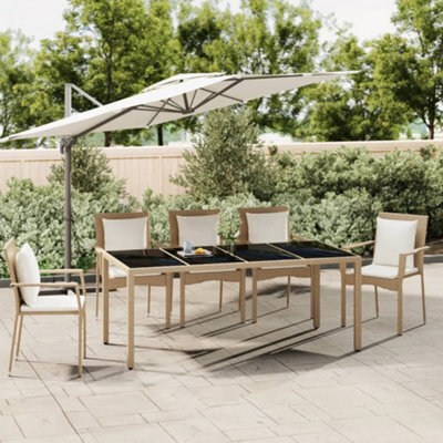 Walplus Garden Table With Glass Top Beige Poly Rattan&tempered Glass - image 1