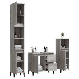 Berkfield 3 Piece Bathroom Cabinet Set Grey Sonoma Engineered Wood - thumbnail 4
