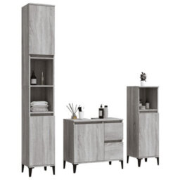 Berkfield 3 Piece Bathroom Cabinet Set Grey Sonoma Engineered Wood - thumbnail 3