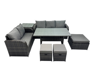 Fimous 8 Seat Outdoor Wicker Pe Rattan Garden Furniture Set Dining Table Sofa Sets With 3 Stools Side Table Dark Grey Mixed - image 1