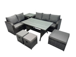 Fimous 8 Seat Outdoor Wicker Pe Rattan Garden Furniture Set Dining Table Sofa Sets With 3 Stools Side Table Dark Grey Mixed - thumbnail 2
