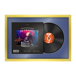 "AK Frames 25X17"" Gold Modern Vinyl Record Frame With Blue Mount For 12 Inch Lp Cover & Disc - Overlapped Design" - thumbnail 1