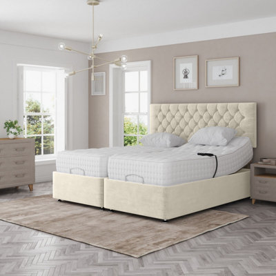 Madison Electric Adjustable Bed Set Fabric Pocket Sprung Mattress Chesterfield Headboard - image 1