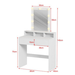 Westwood Bedroom Modern Dressing Table Vanity Desk With Drawers Shelves Led Mirror White - thumbnail 8