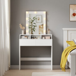 Westwood Bedroom Modern Dressing Table Vanity Desk With Drawers Shelves Led Mirror White - thumbnail 7