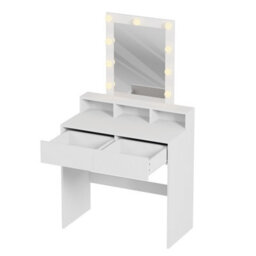 Westwood Bedroom Modern Dressing Table Vanity Desk With Drawers Shelves Led Mirror White - thumbnail 9