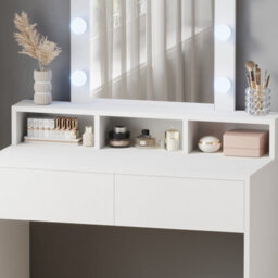 Westwood Bedroom Modern Dressing Table Vanity Desk With Drawers Shelves Led Mirror White - thumbnail 4