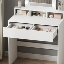 Westwood Bedroom Modern Dressing Table Vanity Desk With Drawers Shelves Led Mirror White - thumbnail 3